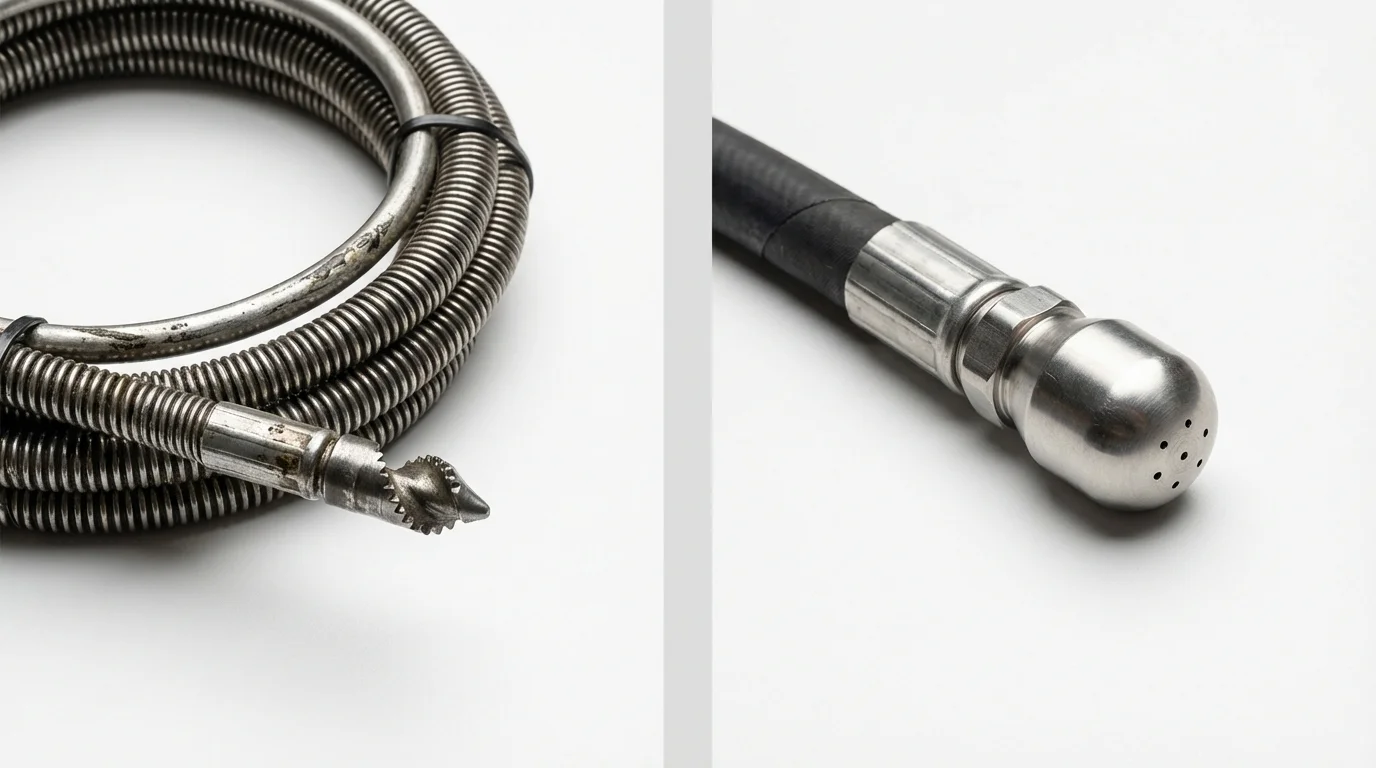 Drain snake cable and hydro jetting nozzle used for drain cleaning in Altus, OK