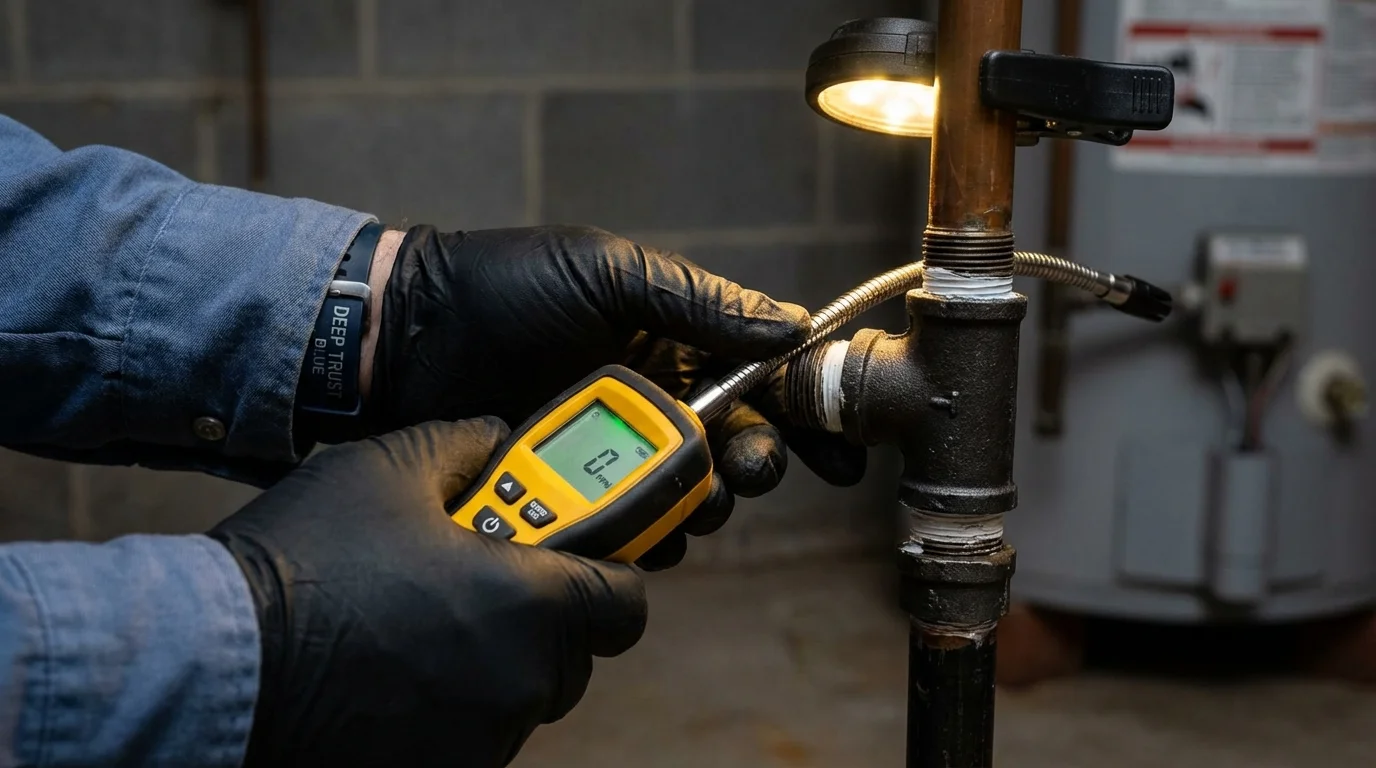 Gas leak detection with electronic sniffer by Johns Plumbing LLC in Altus