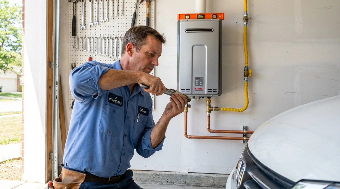 Tankless water heater installation by a Johns Plumbing LLC plumber in Altus