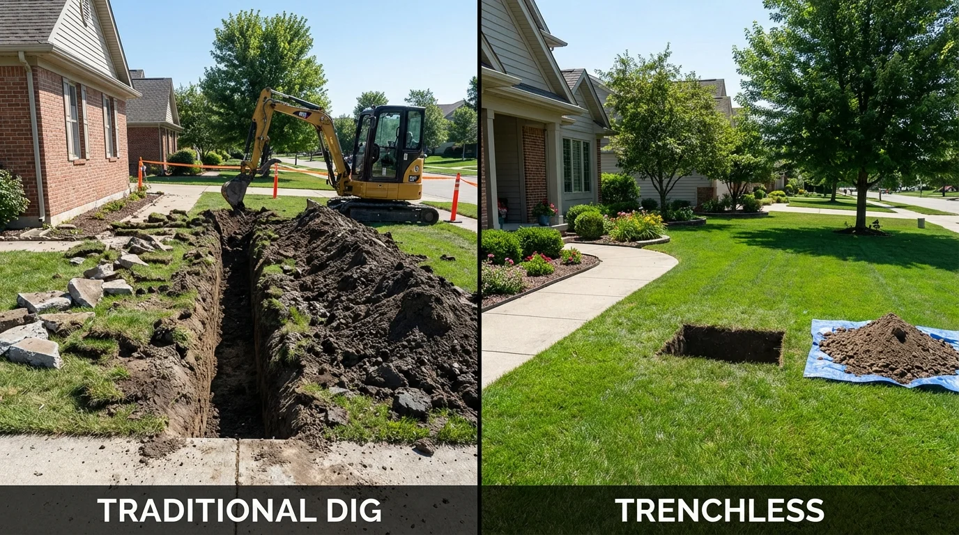 Trenchless sewer repair with minimal yard damage versus traditional excavation in Altus, OK